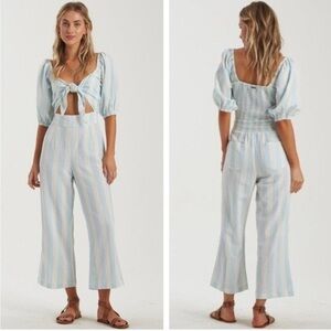 New! Billabong Dizzy Daze Cutout Stripes Wide Leg Summer Beach Jumpsuit